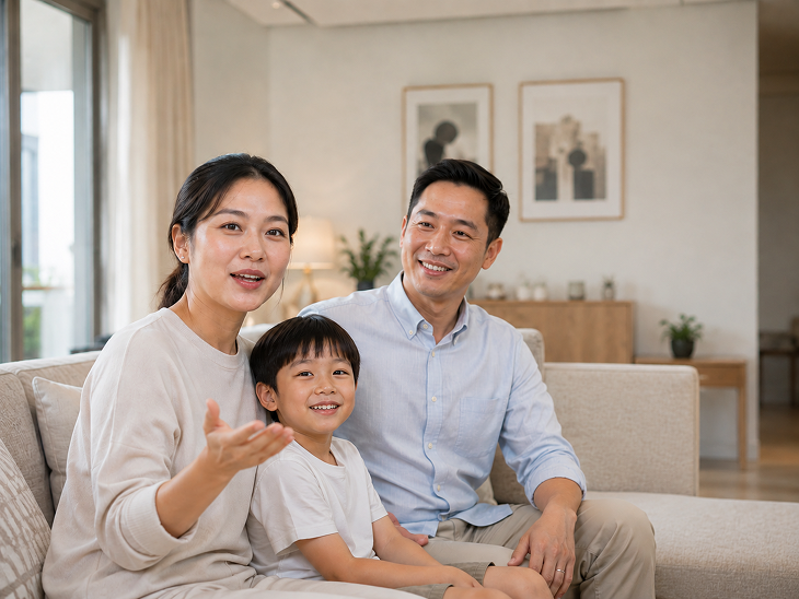 Family joining an in-app helper interview